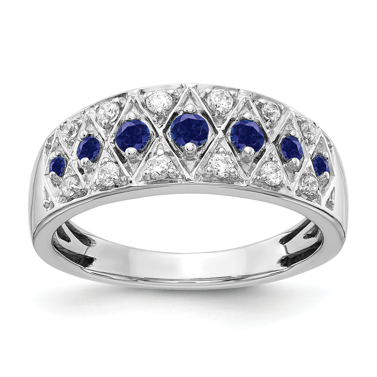 14K White Gold Lab Grown Diamond and Cr Sapphire Fancy Ring