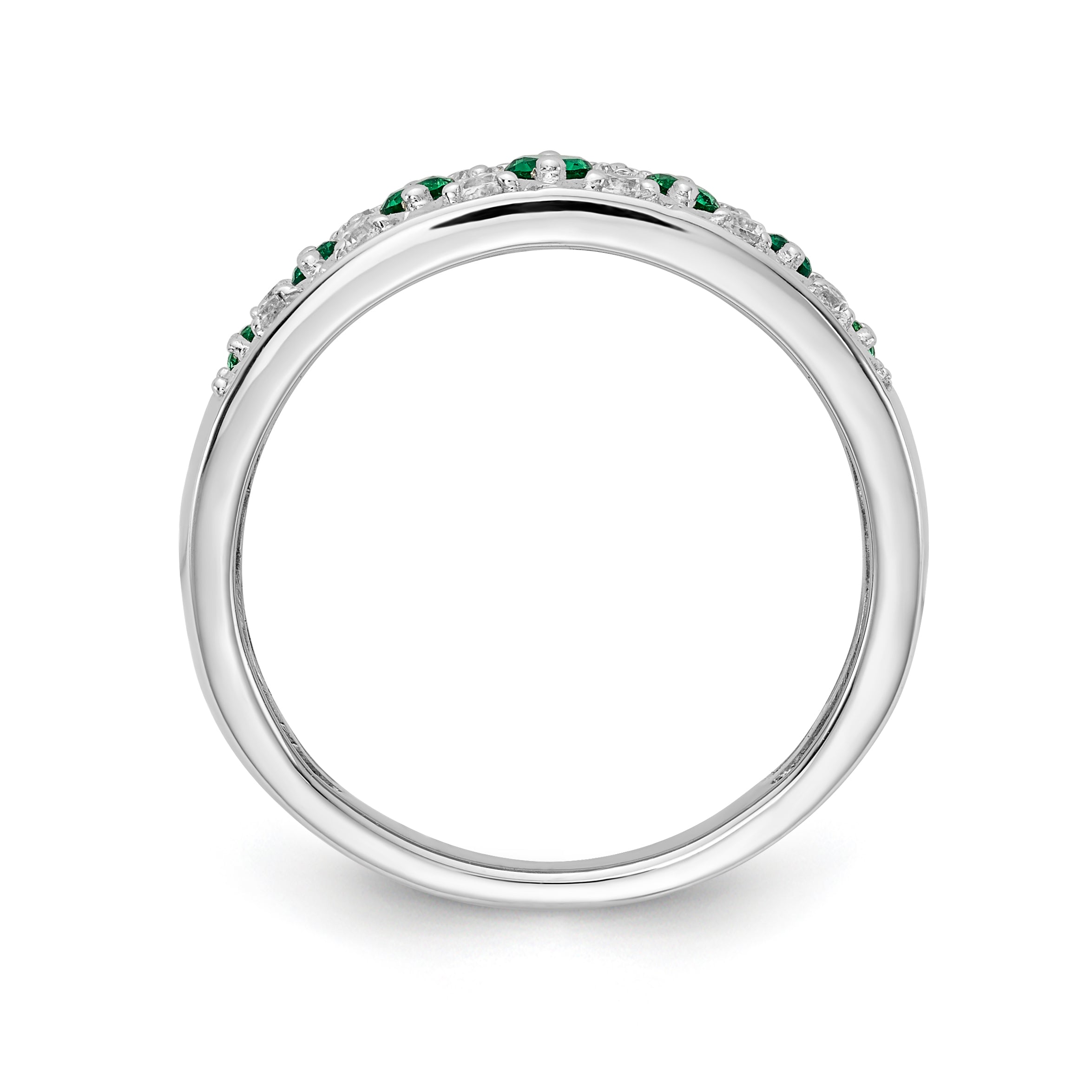 14k White Gold Diamond and Emerald Fancy Ring