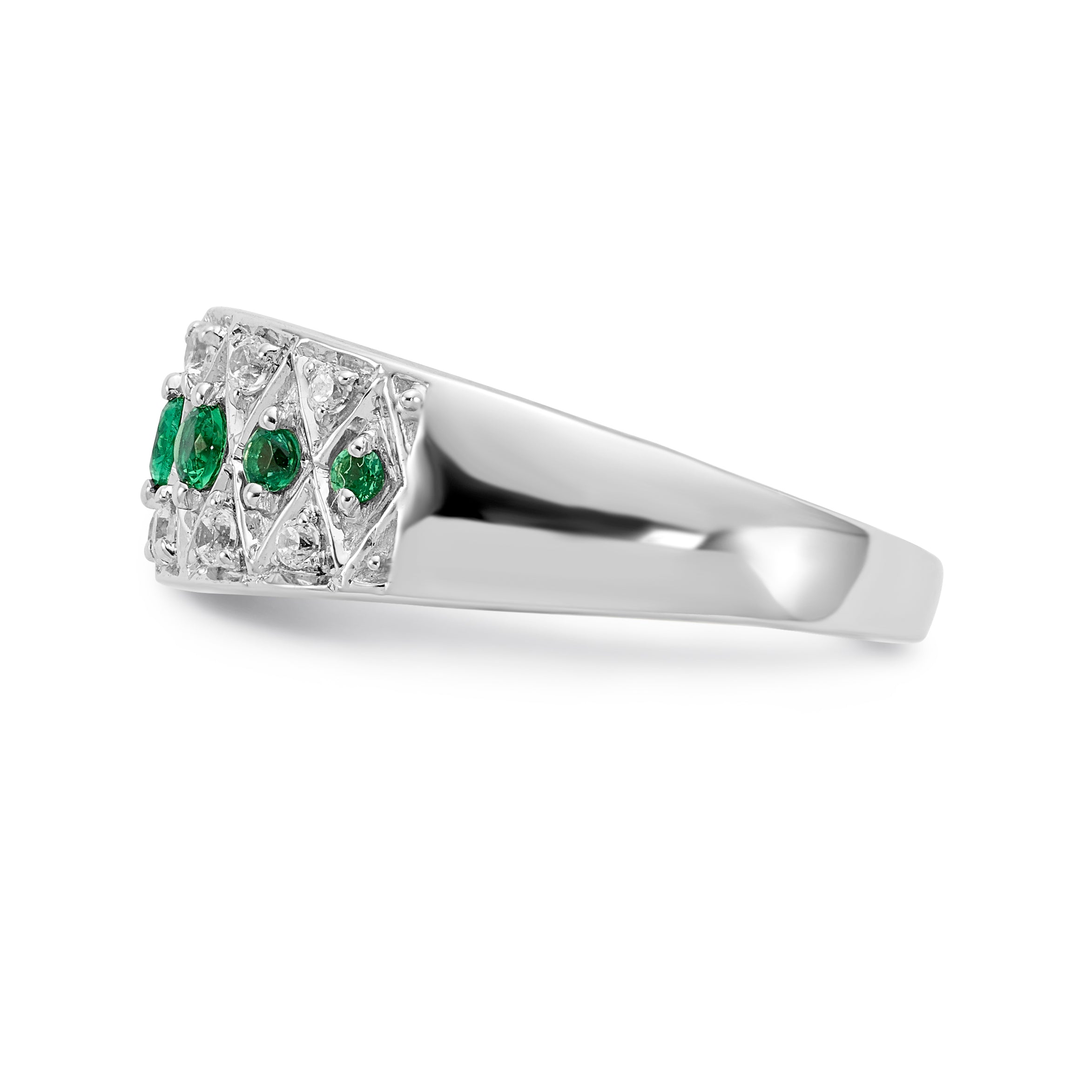 14k White Gold Diamond and Emerald Fancy Ring