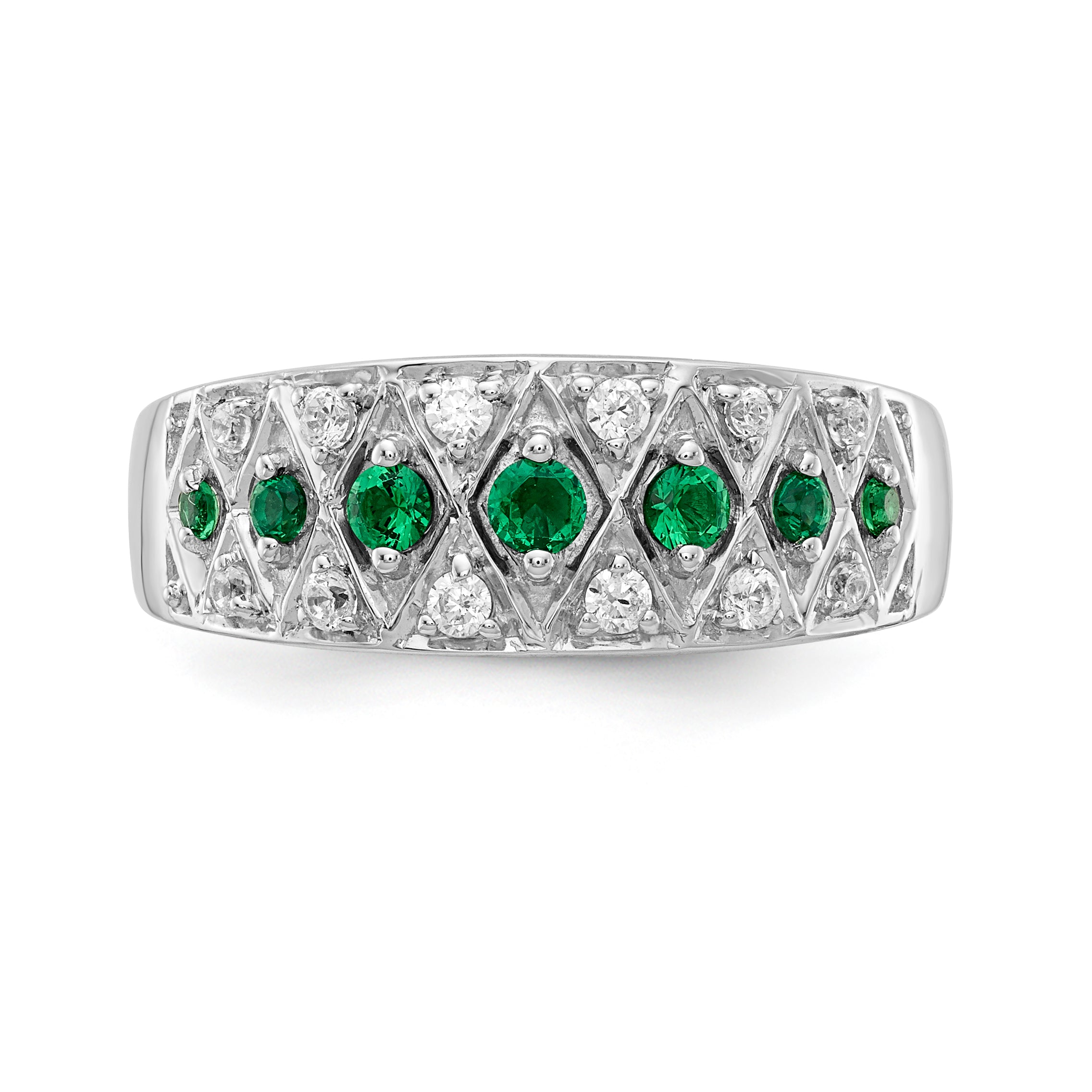 14k White Gold Diamond and Emerald Fancy Ring