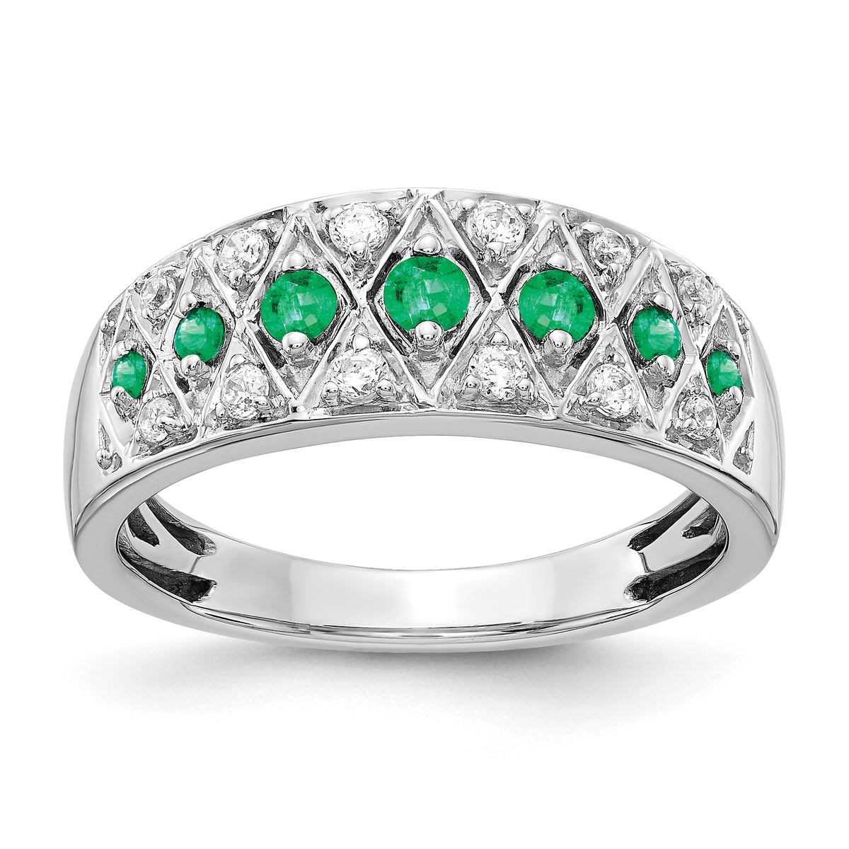 14k White Gold Diamond and Emerald Fancy Ring