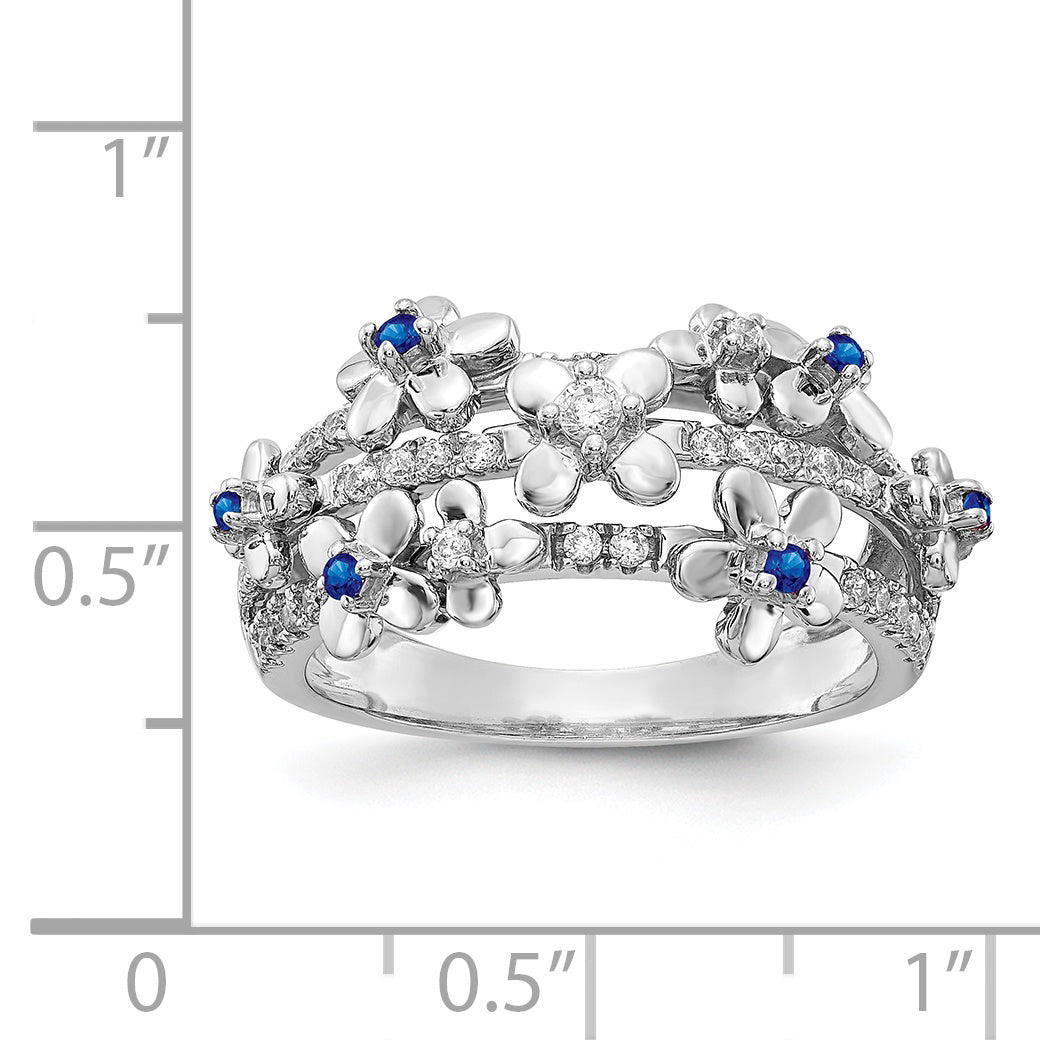 14k White Gold Diamond and Sapphire Flower Ring