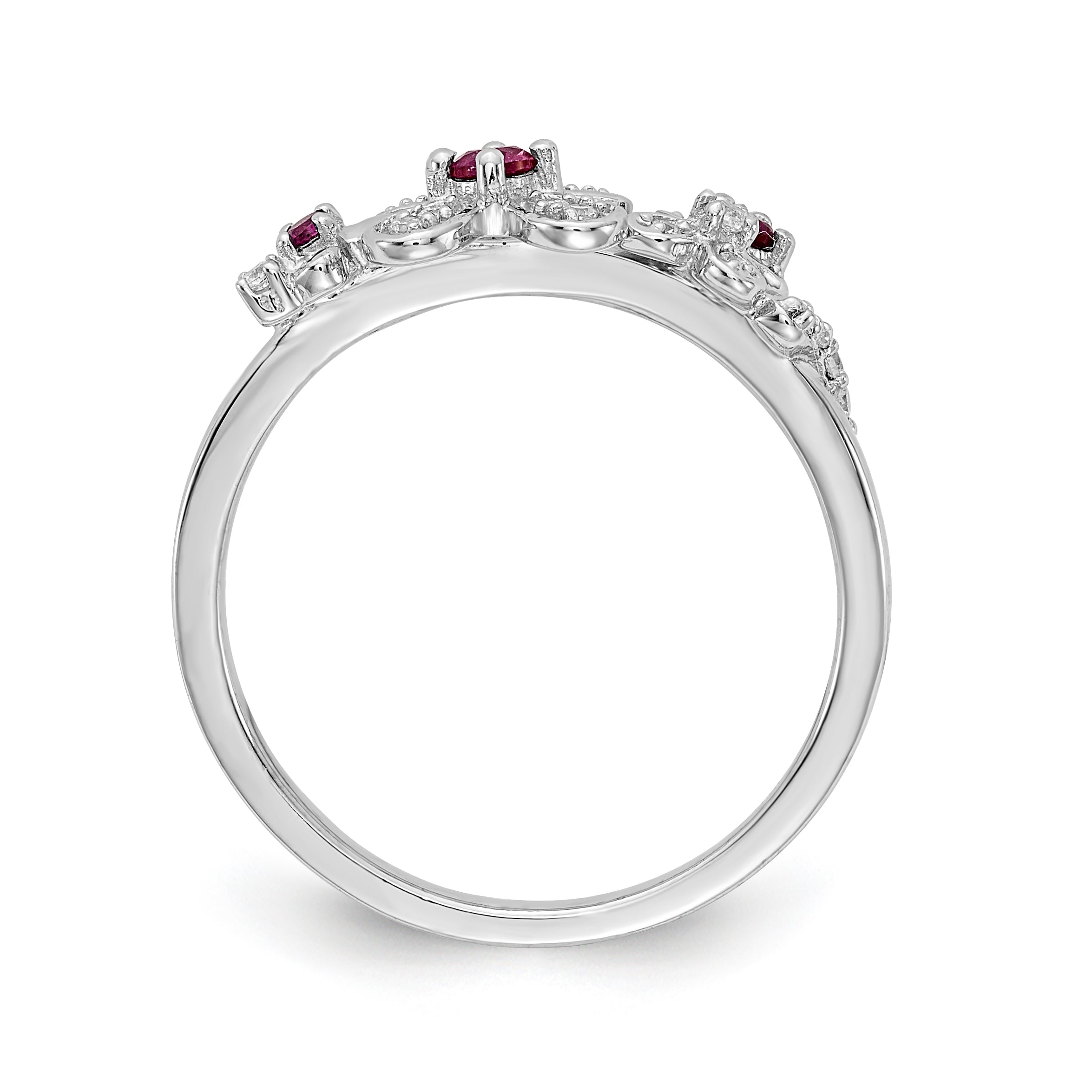 14k White Gold Diamond and Ruby Flower Ring