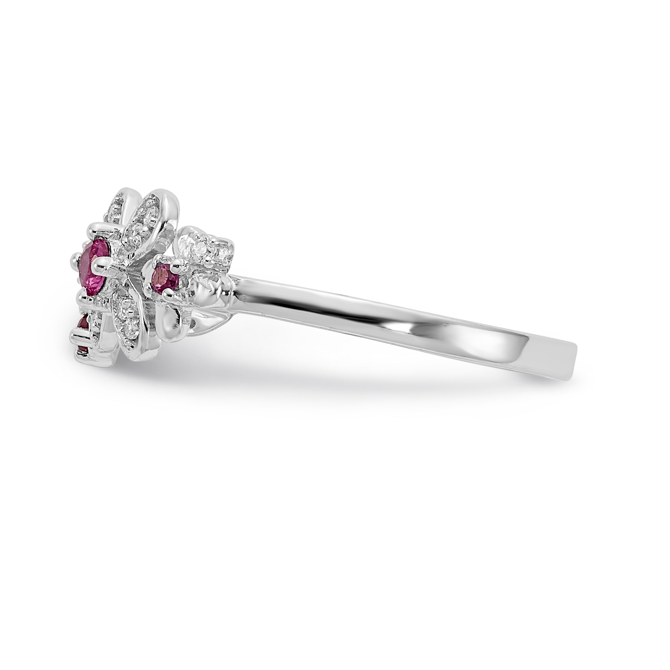 14k White Gold Diamond and Ruby Flower Ring