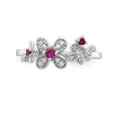 14k White Gold Diamond and Ruby Flower Ring