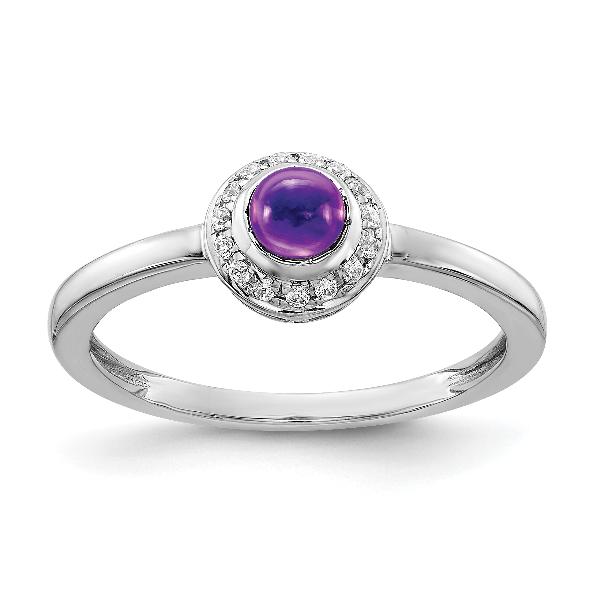 14k White Gold Diamond and Cabochon Amethyst Ring