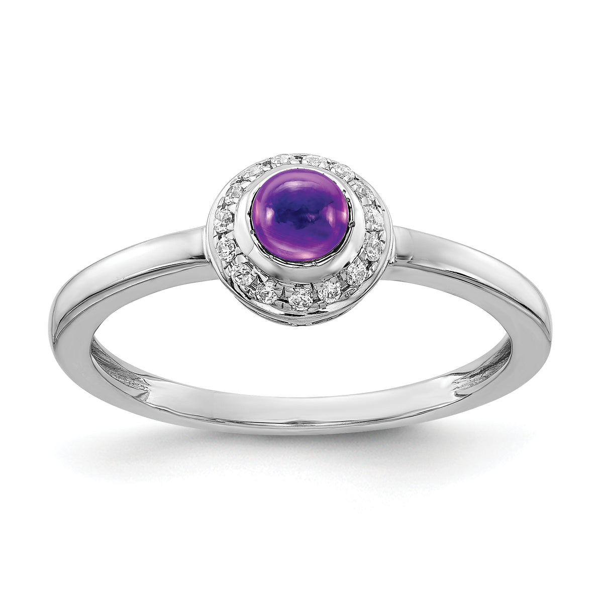 14k White Gold Diamond and Cabochon Amethyst Ring