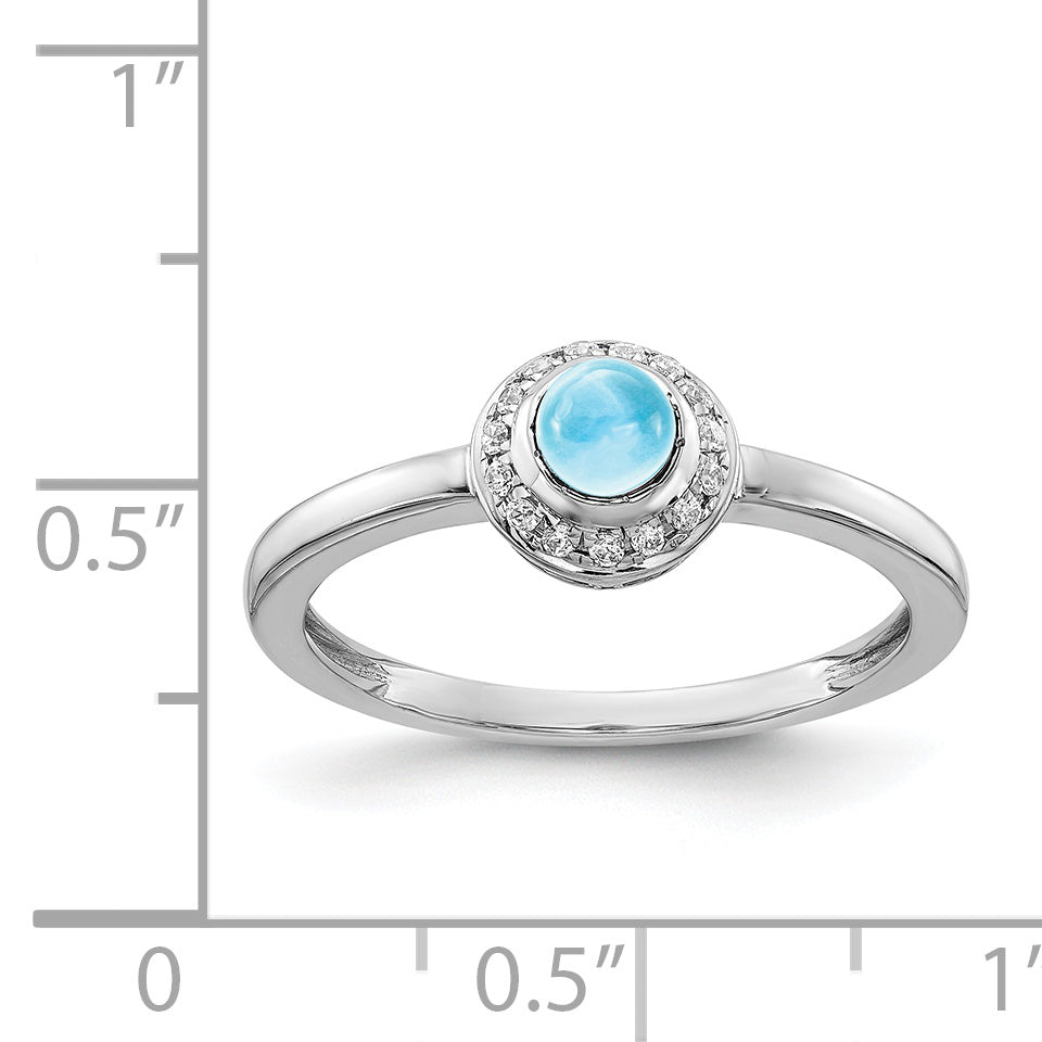 14k White Gold Diamond and Cabochon Blue Topaz Ring