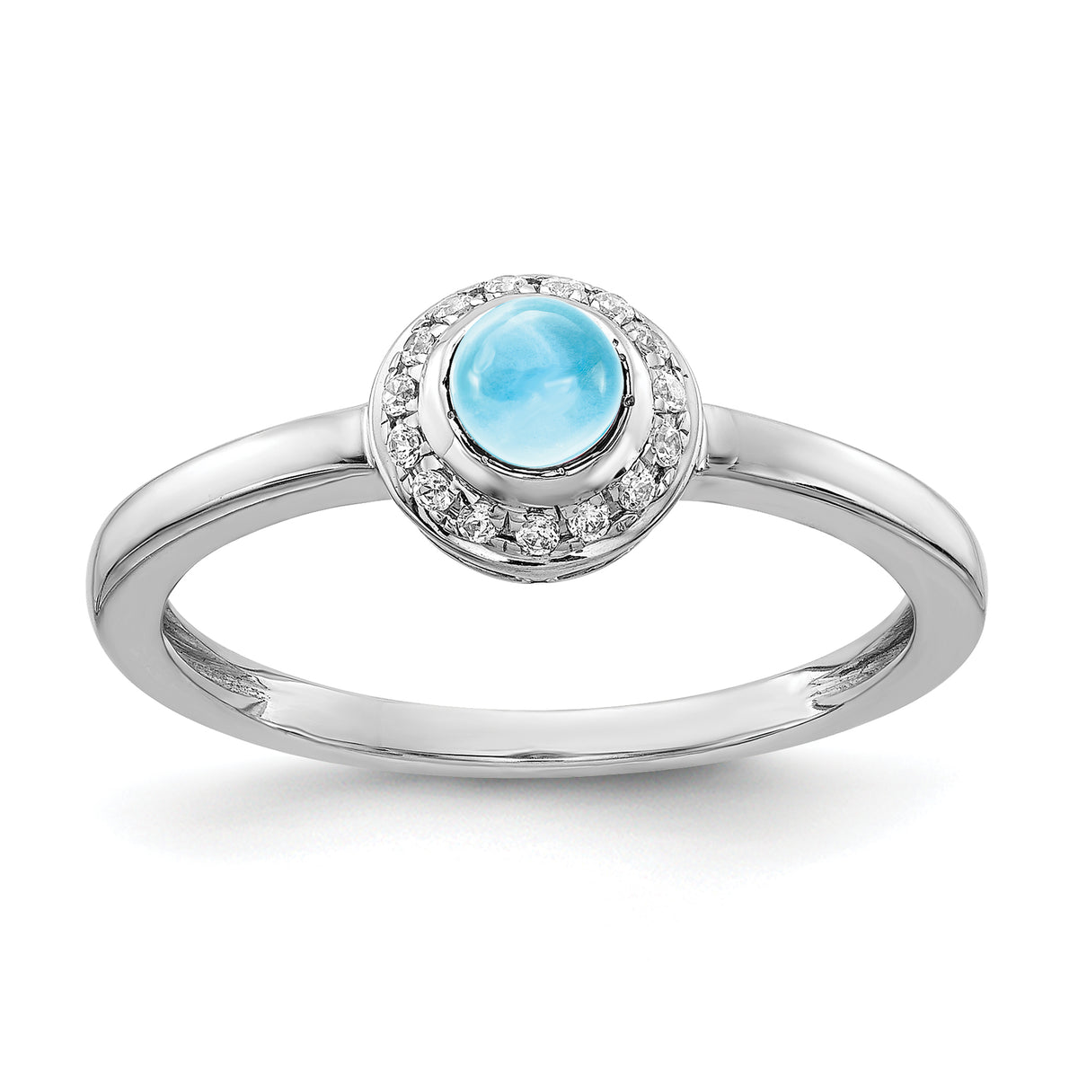 14k White Gold Diamond and Cabochon Blue Topaz Ring