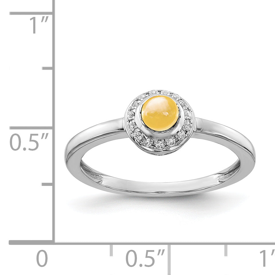 14k White Gold Diamond and Cabochon Citrine Ring