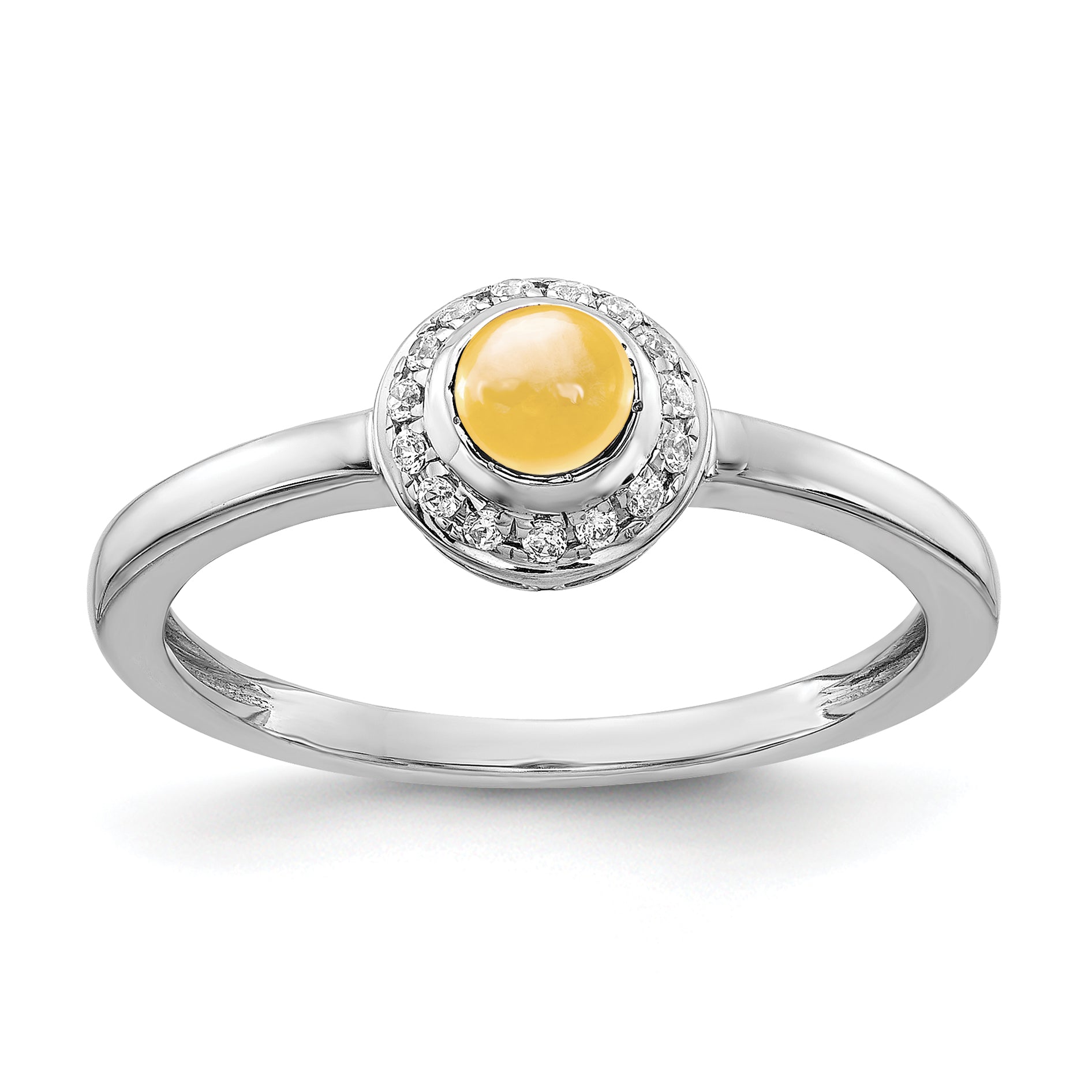 14k White Gold Diamond and Cabochon Citrine Ring