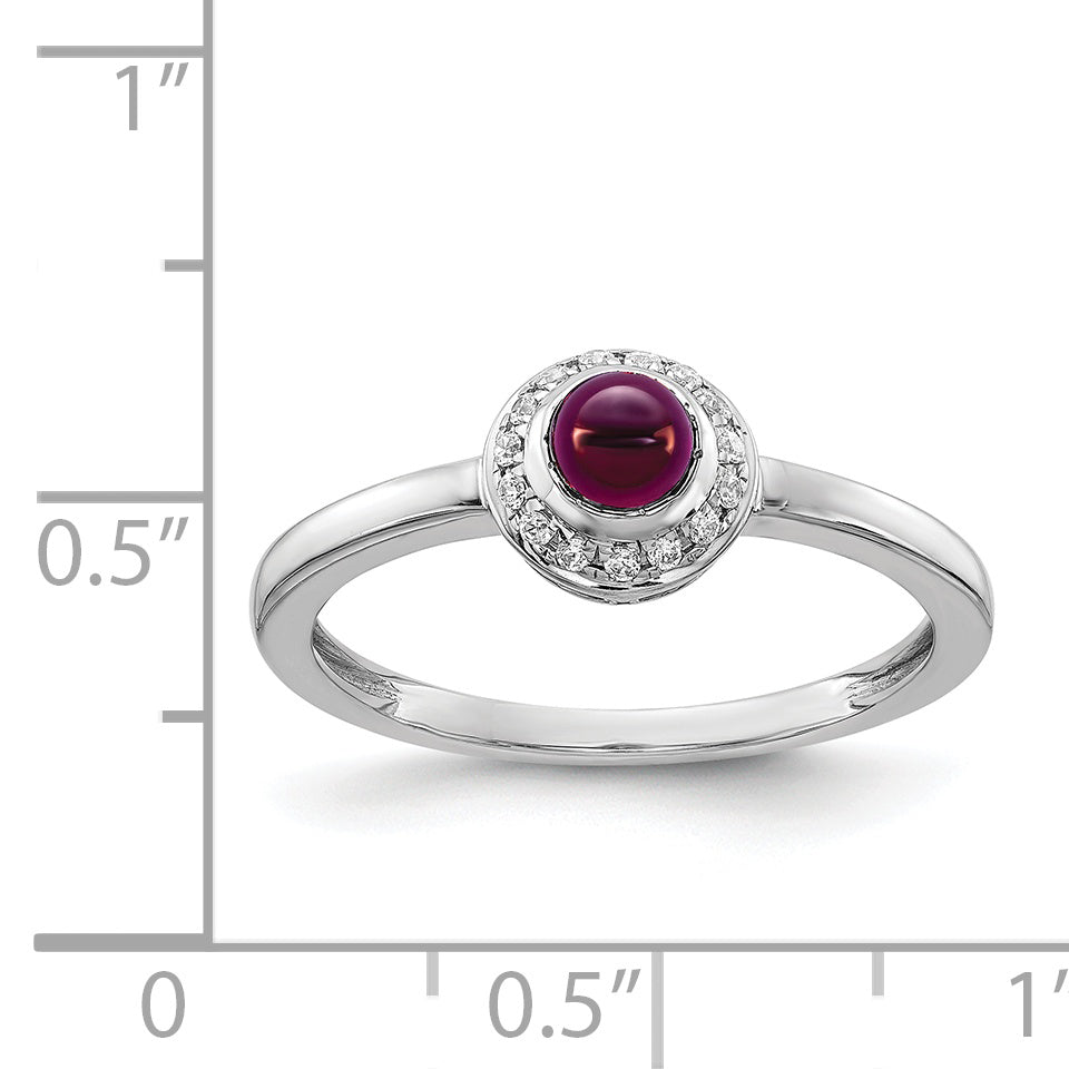 14k White Gold Diamond and Cabochon Rhodolite Garnet Ring