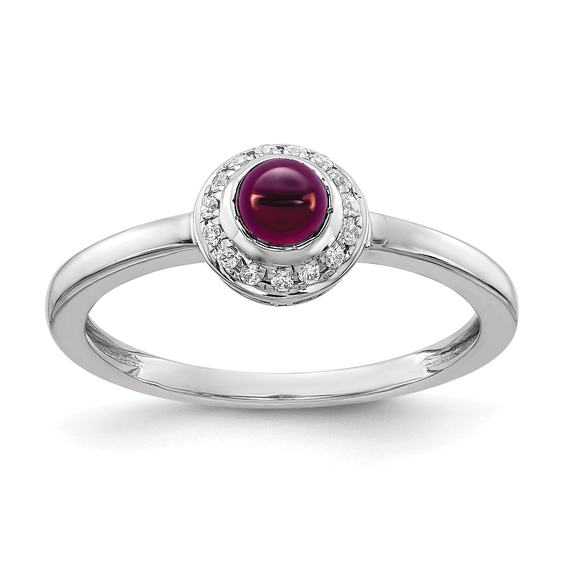 14k White Gold Diamond and Cabochon Rhodolite Garnet Ring