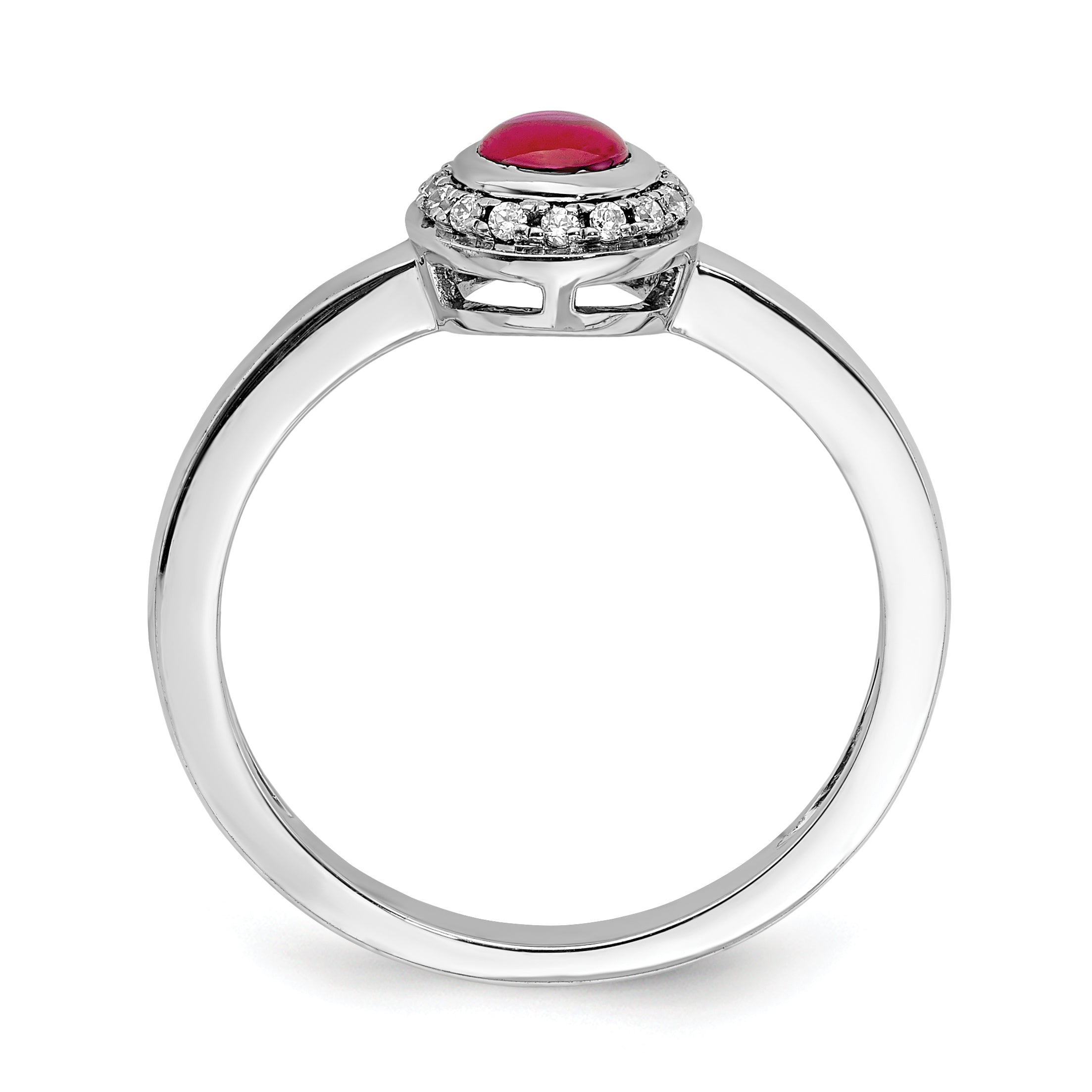 14k White Gold Diamond and Cabochon Ruby Ring