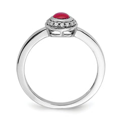 14k White Gold Diamond and Cabochon Ruby Ring