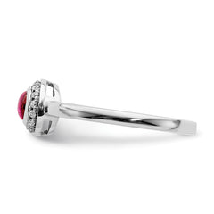 14k White Gold Diamond and Cabochon Ruby Ring