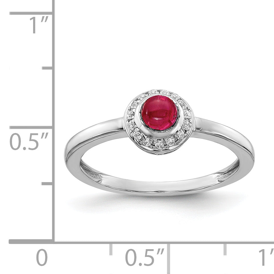 14k White Gold Diamond and Cabochon Ruby Ring