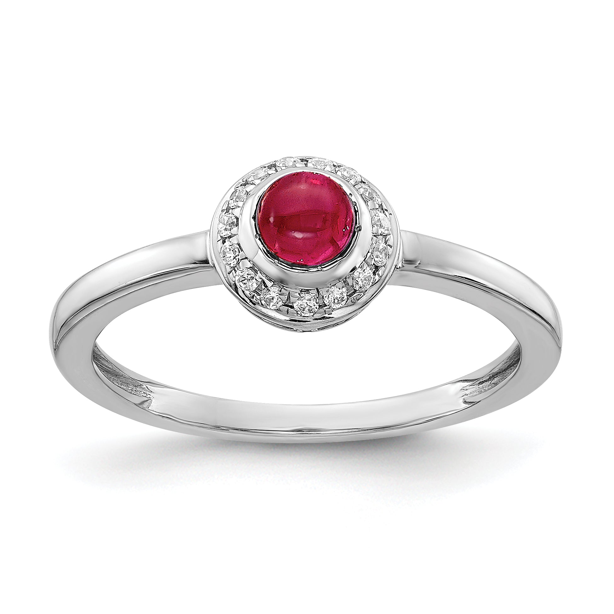 14k White Gold Diamond and Cabochon Ruby Ring