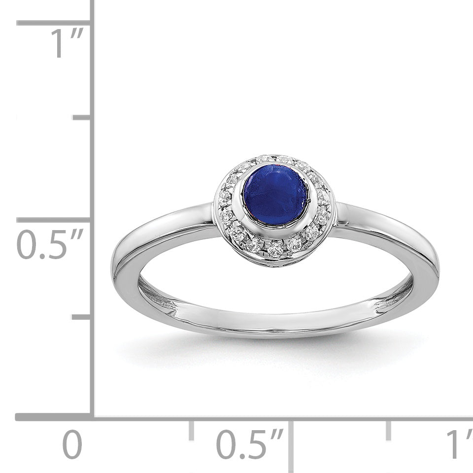 14k White Gold Diamond and Cabochon Sapphire Ring