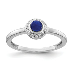 14k White Gold Diamond and Cabochon Sapphire Ring