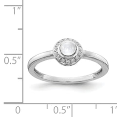 14k White Gold Diamond and Cabochon White Topaz Ring