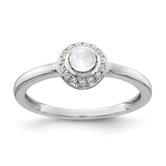 14k White Gold Diamond and Cabochon White Topaz Ring