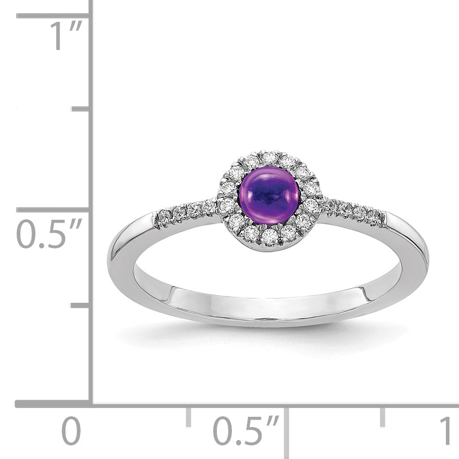 14k White Gold Diamond and Cabochon Amethyst Ring