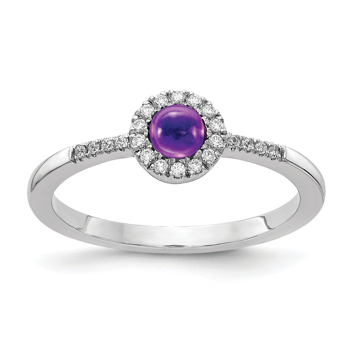 14k White Gold Diamond and Cabochon Amethyst Ring