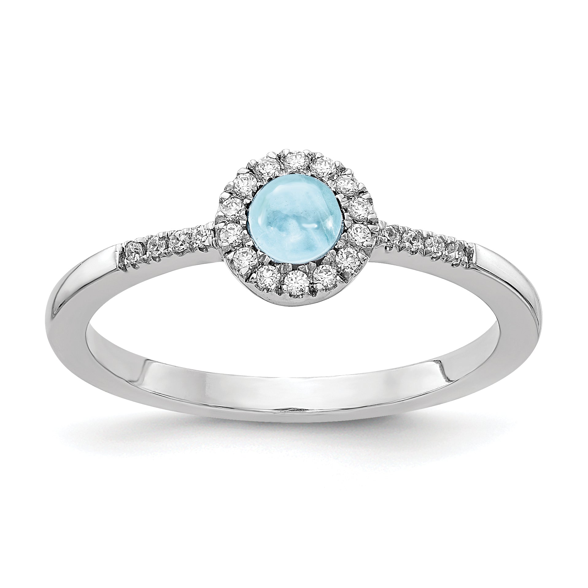 14k White Gold Diamond and Cabochon Aquamarine Ring