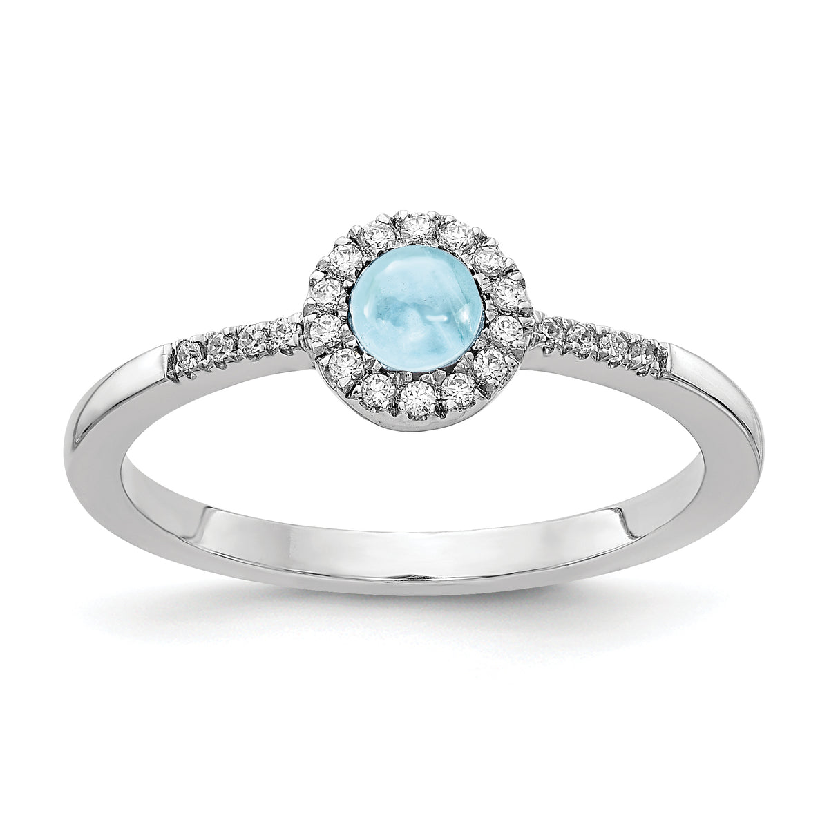 14k White Gold Diamond and Cabochon Aquamarine Ring