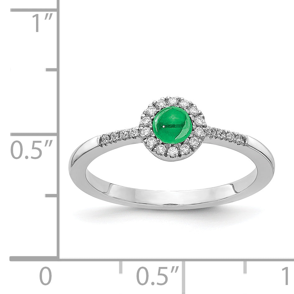 14k White Gold Diamond and Cabochon Emerald Ring