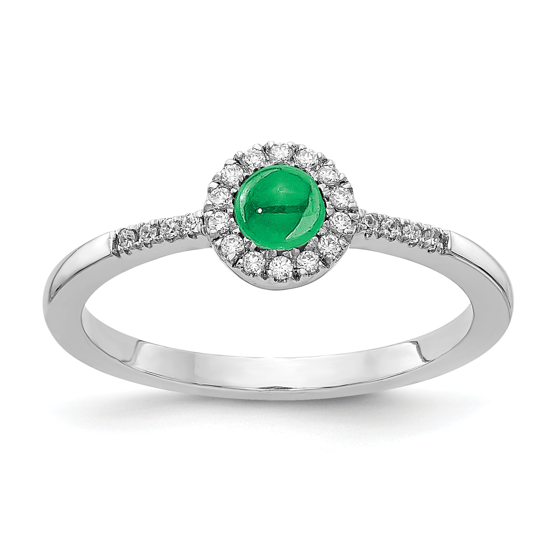 14k White Gold Diamond and Cabochon Emerald Ring