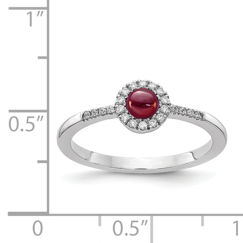 14k White Gold Diamond and Cabochon Garnet Ring