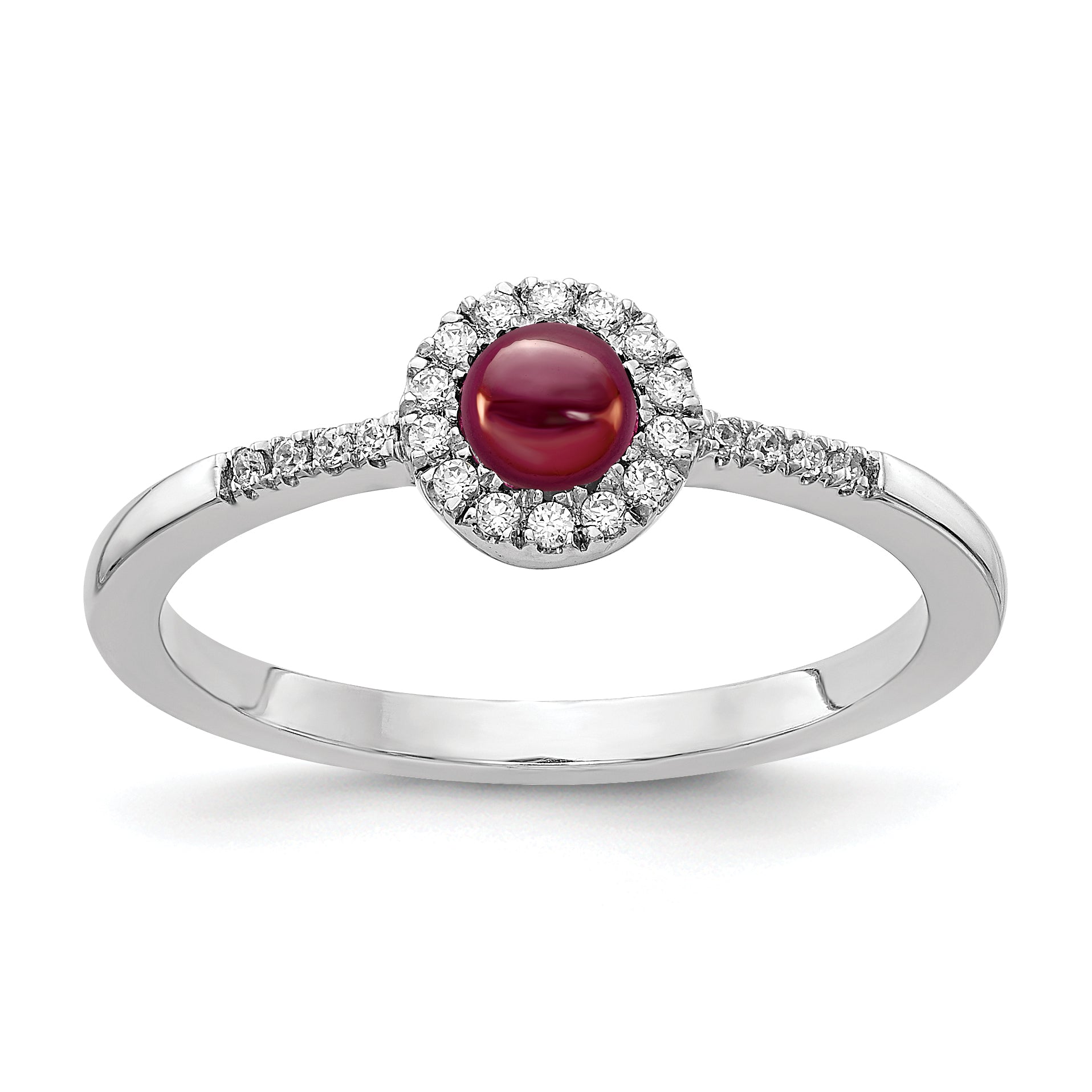 14k White Gold Diamond and Cabochon Garnet Ring