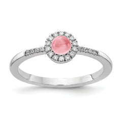 14k White Gold Diamond and Cabochon Pink Tourmaline Ring