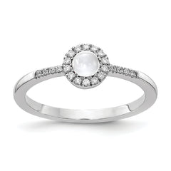 14k White Gold Diamond and Cabochon White Topaz Ring