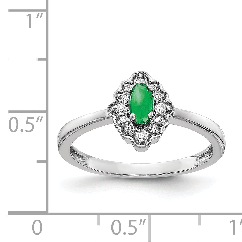 14k White Gold Diamond and Oval Cabochon Emerald Ring