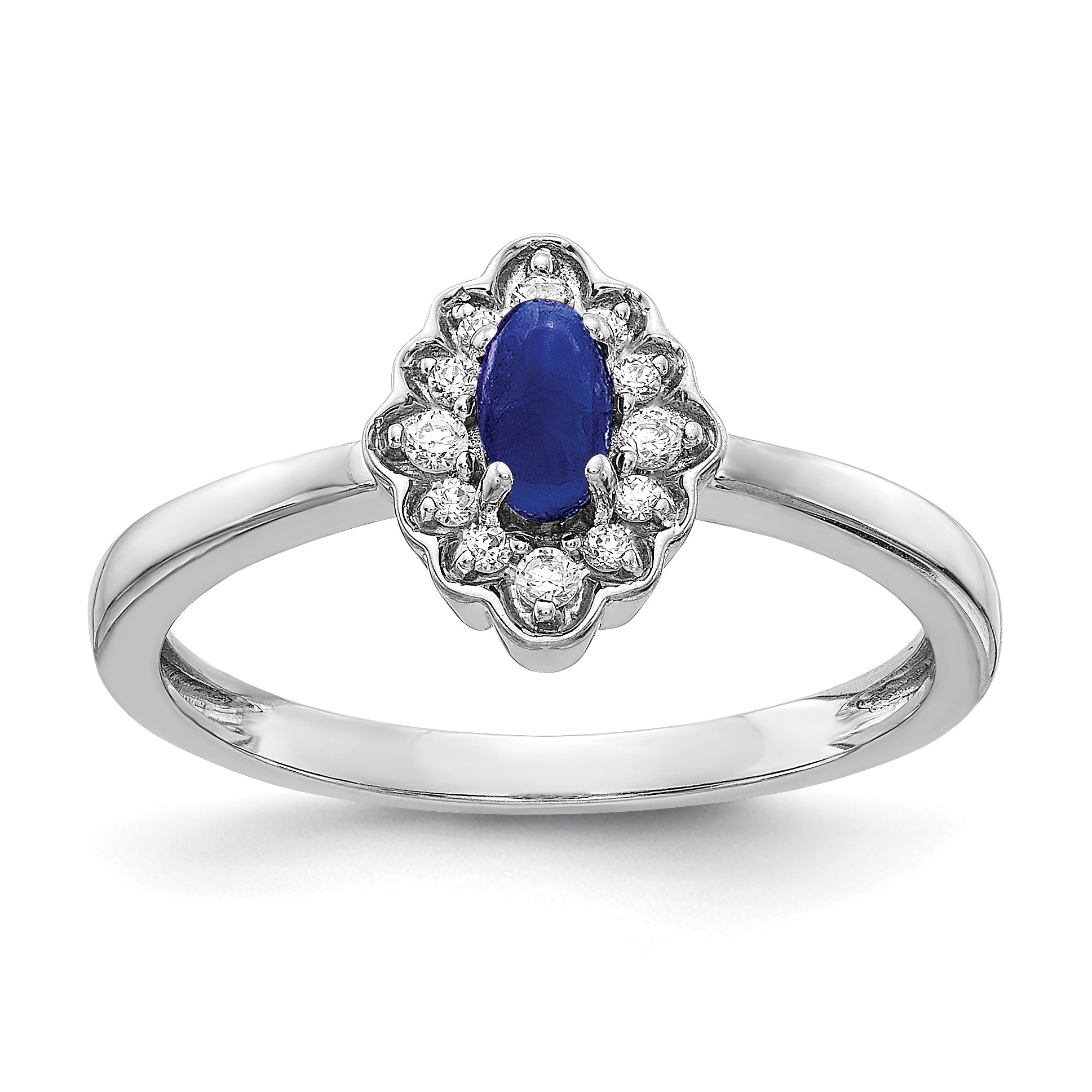 14k White Gold Diamond and Oval Cabochon Sapphire Ring