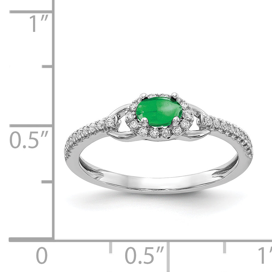 14k White Gold Diamond and Cabochon Emerald Ring