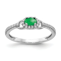 14k White Gold Diamond and Cabochon Emerald Ring