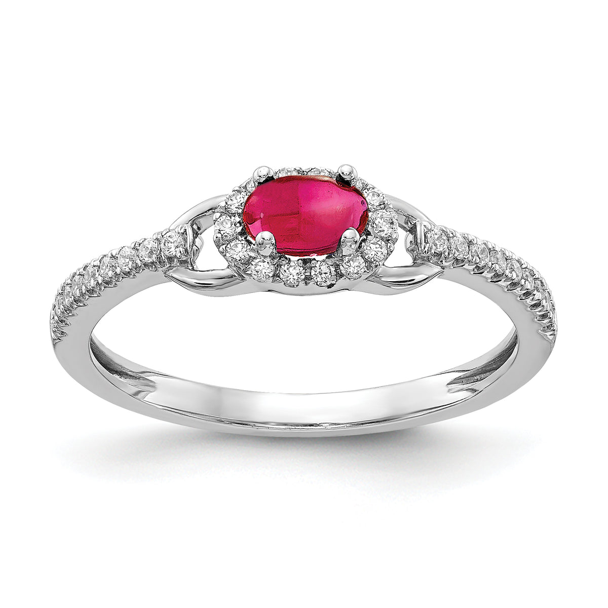 14k White Gold Diamond and Cabochon Ruby Ring