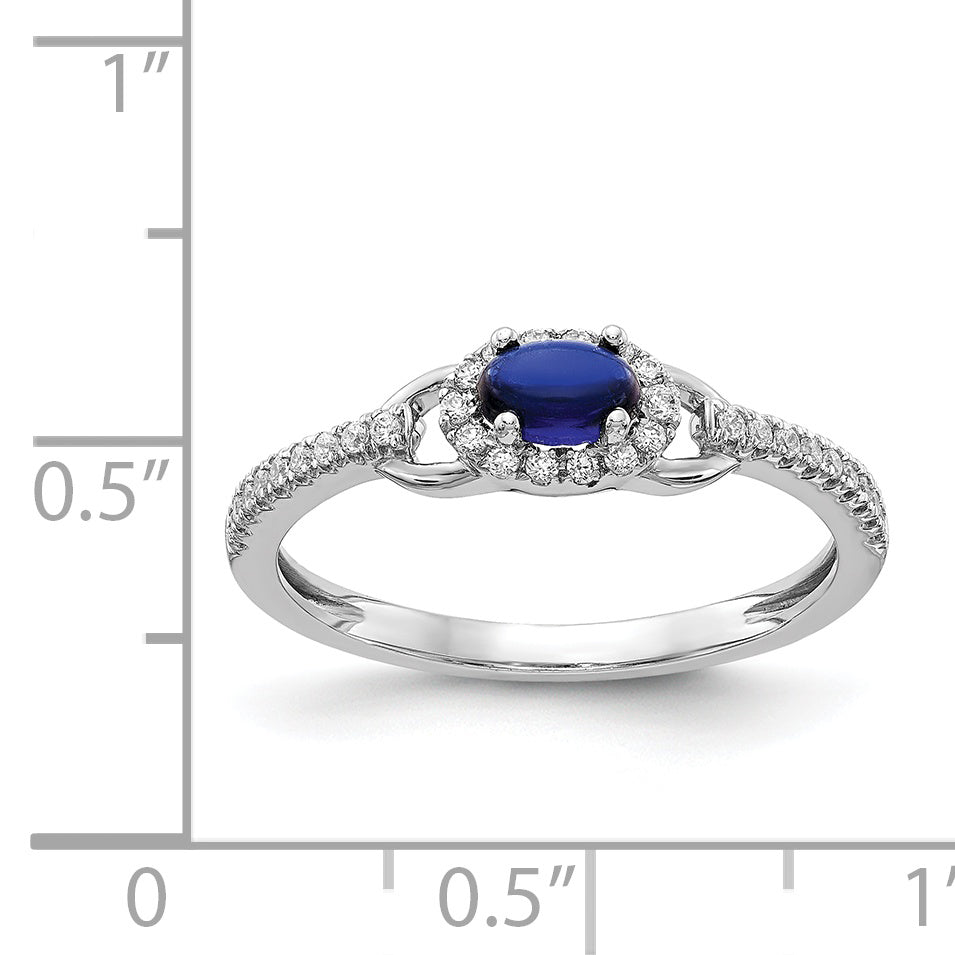 14k White Gold Diamond and Cabochon Sapphire Ring