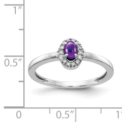 14k White Gold Diamond and Oval Cabochon Amethyst Ring