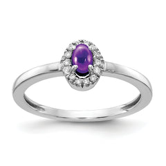 14k White Gold Diamond and Oval Cabochon Amethyst Ring