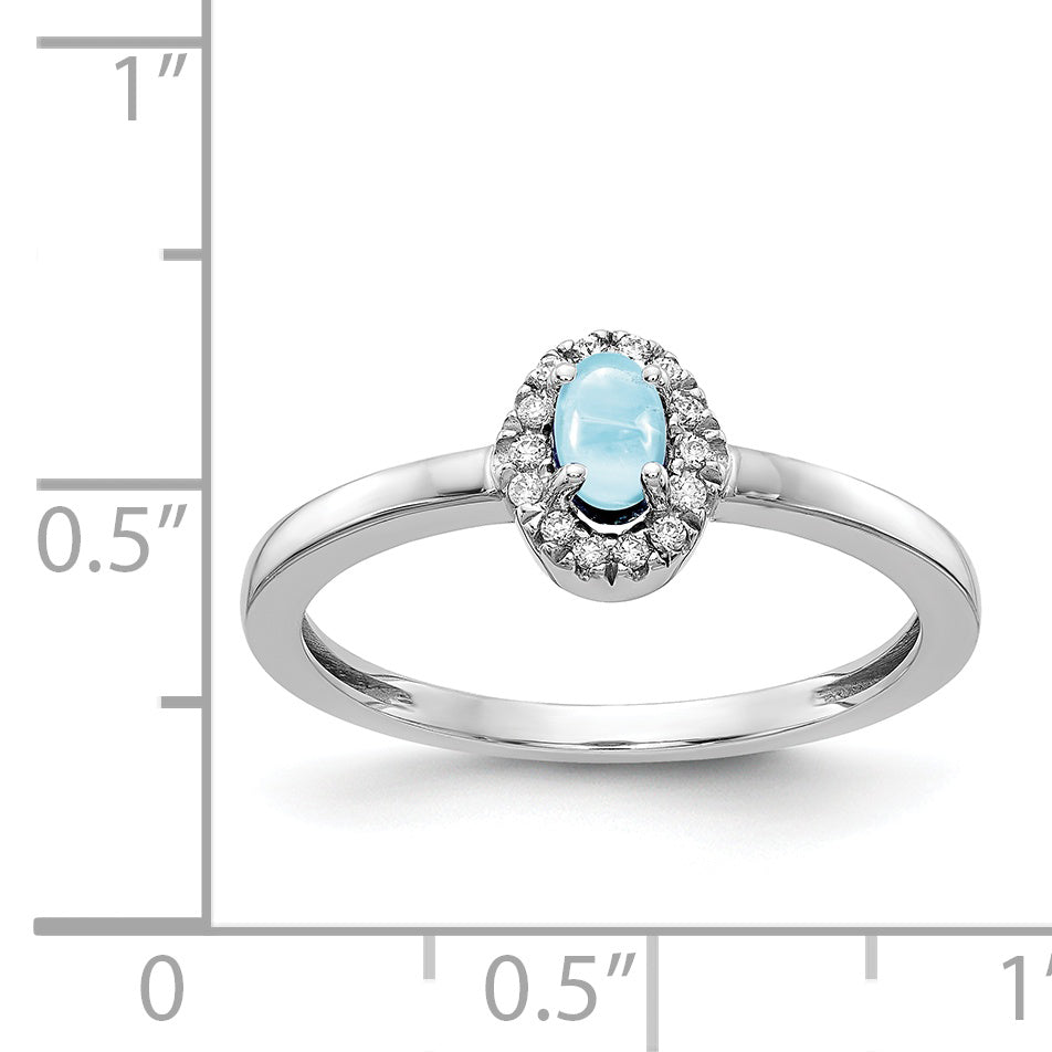 14k White Gold Diamond and Oval Cabochon Aquamarine Ring