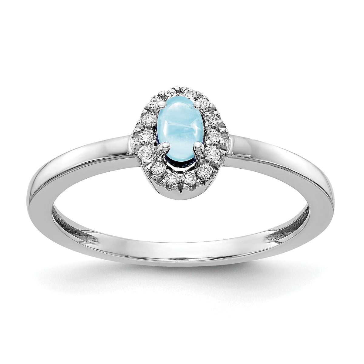 14k White Gold Diamond and Oval Cabochon Aquamarine Ring