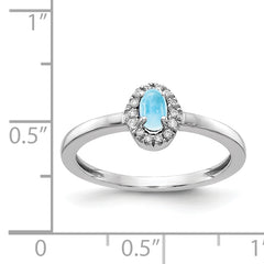 14k White Gold Diamond and Oval Cabochon Blue Topaz Ring