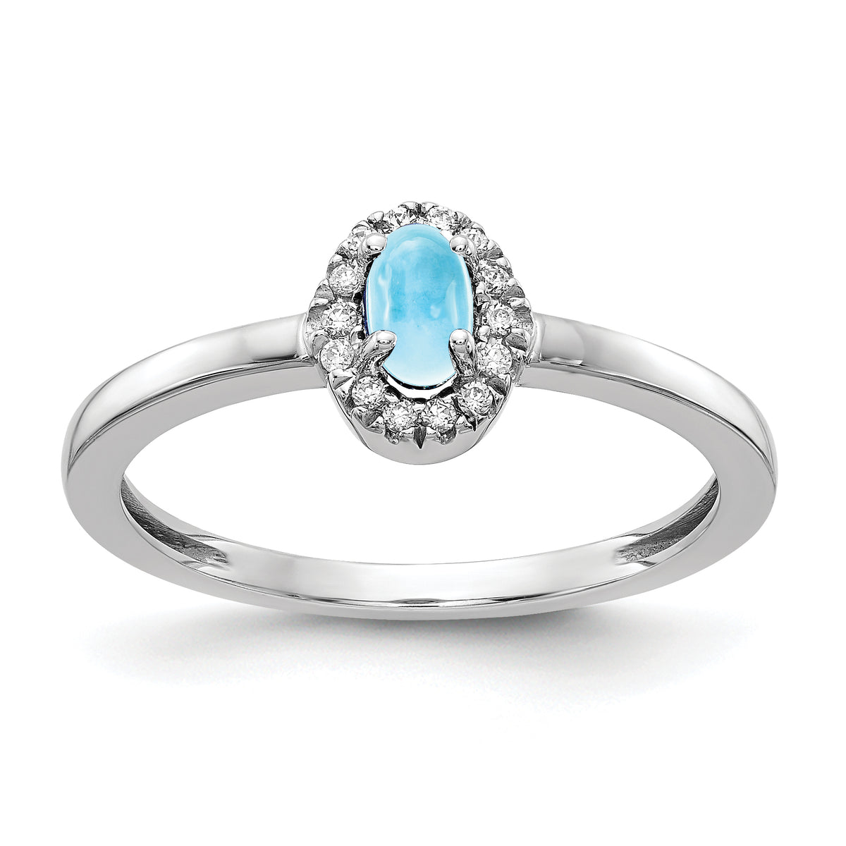 14k White Gold Diamond and Oval Cabochon Blue Topaz Ring