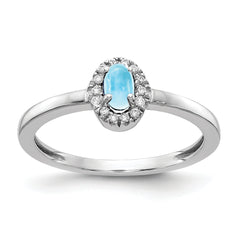 14k White Gold Diamond and Oval Cabochon Blue Topaz Ring