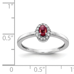 14k White Gold Diamond and Oval Cabochon Garnet Ring